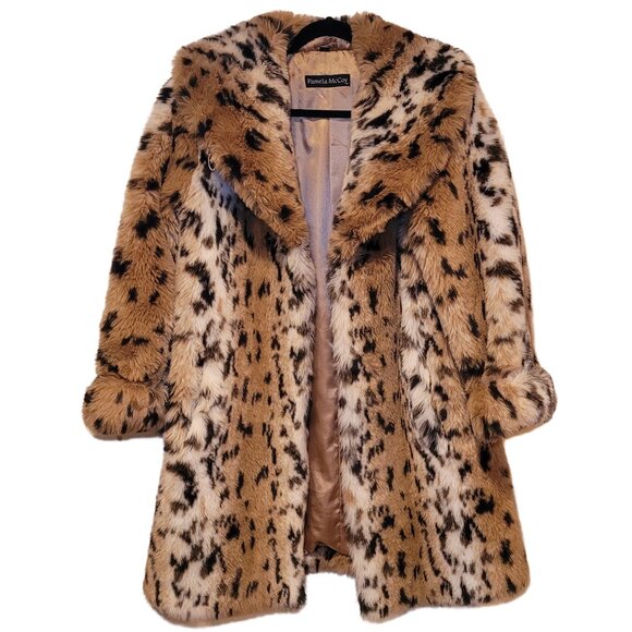 Pamela McCoy Jackets & Blazers - Pamela McCoy Faux Fur Leopard Print Pea Coat in Tan, Black, Cream